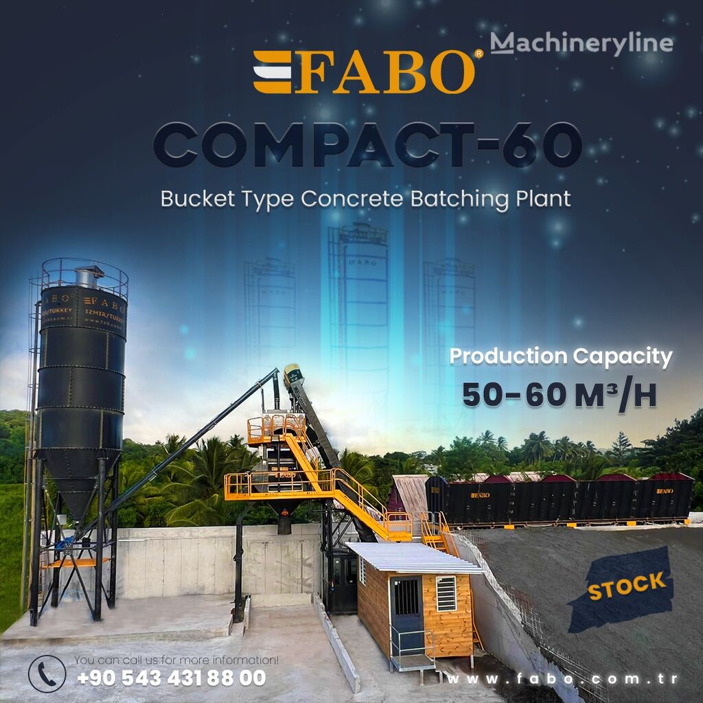 новый бетонный завод Fabo CENTRALE À BÉTON COMPACTE À GODET 60 M3/H | STOCK